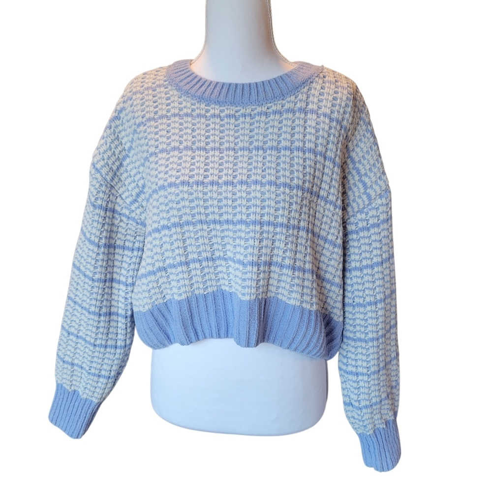 Major Label Group Purple White Chunky Knit Long Sleeve Crewneck Sweater